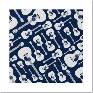 Acoustic Guitar Seamless Pattern Dark Theme Posters and Art